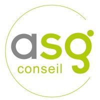 Logo ASG Conseil en gris et vert citron avec un contour circulaire