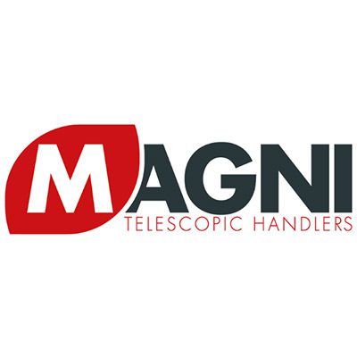 Logo des chariots télescopiques MAGNI en rouge, blanc et gris