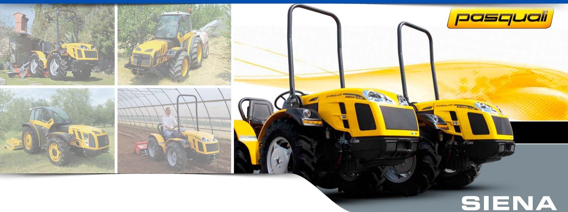 Se exhibe un tractor Pascual Siena amarillo.