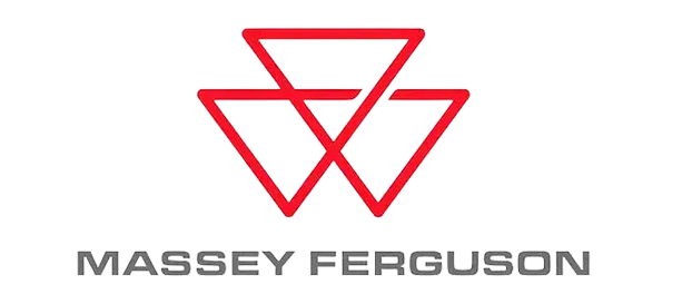 Logotipo de Massey Ferguson en rojo con la marca denominativa en gris sobre un fondo blanco.