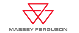 Logotipo de Massey Ferguson en rojo con la marca denominativa en gris sobre un fondo blanco.