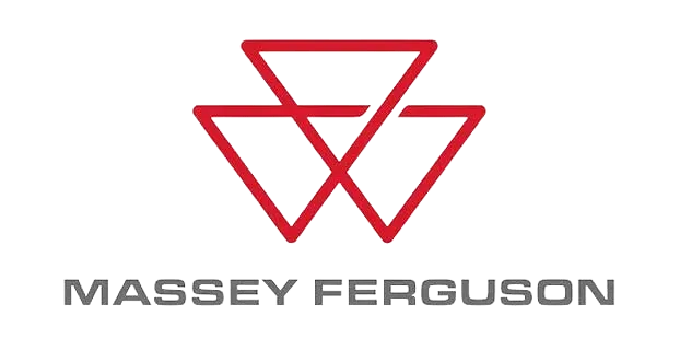 Un logotipo rojo y blanco de Massey Ferguson sobre un fondo blanco.