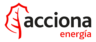 Acciona energía está escrito en negro y rojo sobre fondo blanco