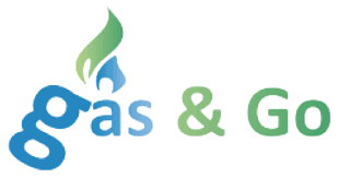 Un logotipo azul y verde para gas y listo.