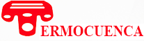 Un logotipo rojo y blanco para Ermocuenca sobre un fondo blanco.