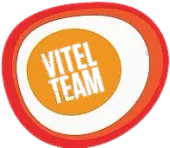 Logotipo para Vitel Team: un diseño naranja y blanco con las palabras 