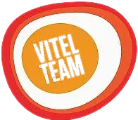 Logotipo para Vitel Team: un diseño naranja y blanco con las palabras 