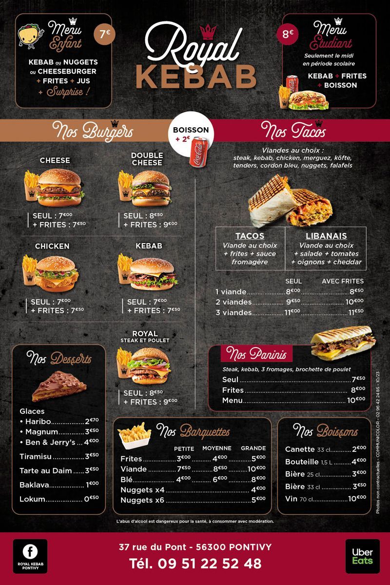 Carte Royal Kebab Pontivy