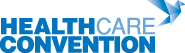 Logo der Healthcare Convention in Blau mit geometrischen Formen.