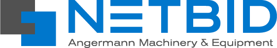 Logo von NETBID, Angermann Machinery & Equipment, mit blauen und grauen Elementen.