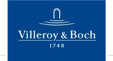 Villeroy & Boch-Logo: Blauer Hintergrund mit weißem Text und Design.
