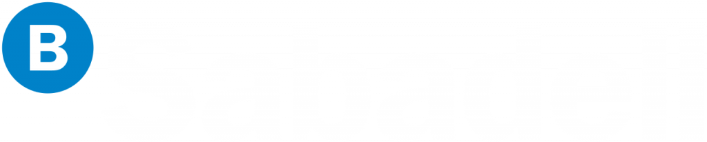 Icono circular azul con una B mayúscula blanca sobre fondo blanco