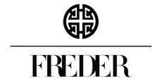 Logotipo de la palabra “FREDER” con un símbolo geométrico encima, separado por una línea.
