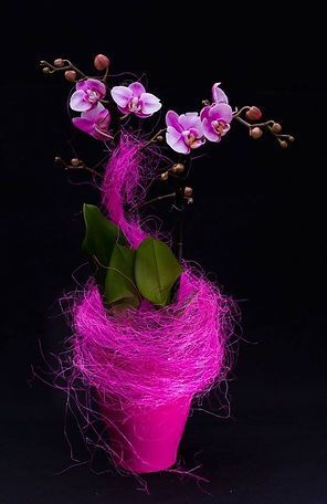 Blumengesteck aus Orchideen mit Deko