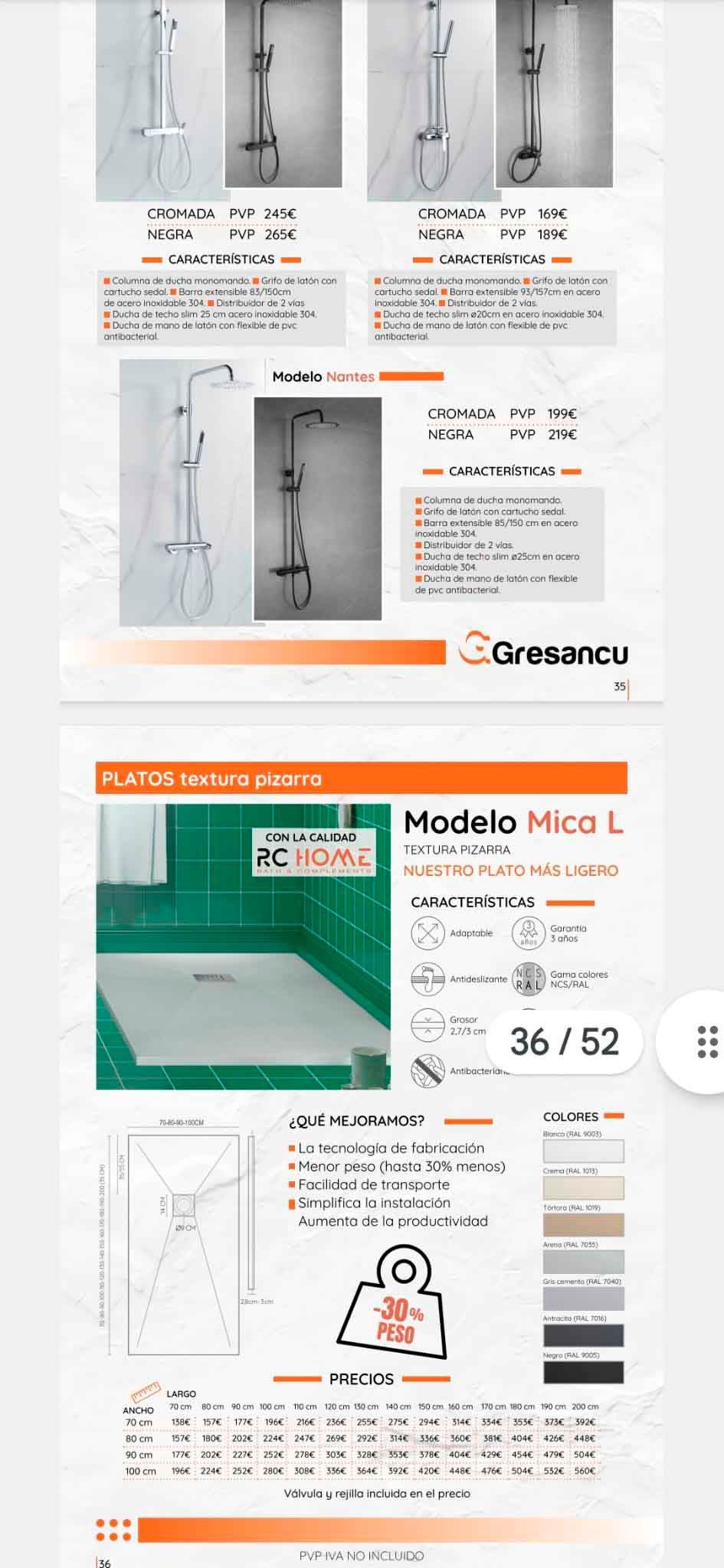 Una captura de pantalla de un folleto de una cabina de ducha.