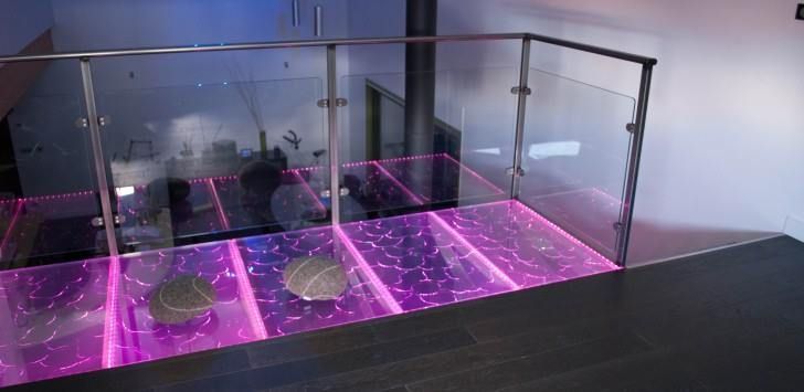 Dalle en verre, plancher avec éclairage LED