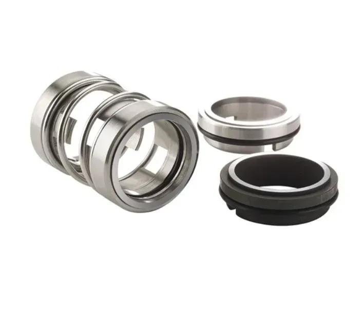 Sellos de bomba mecánica, anillos de acero y componentes de caucho negro.