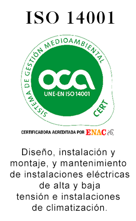 Logotipo de certificación ISO 14001. Círculo verde con el texto 
