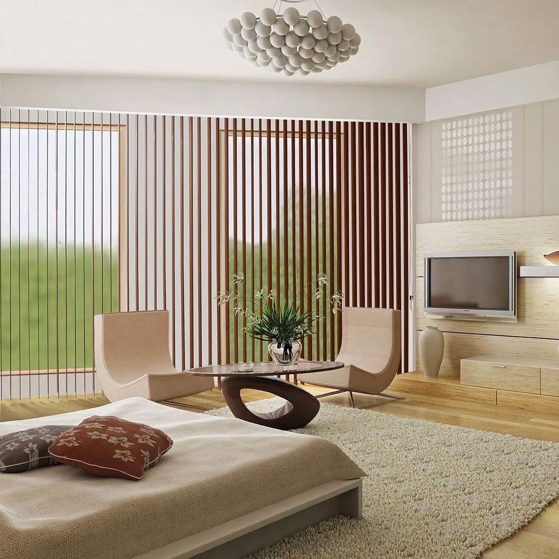 Stores verticaux intérieurs en arrière plan d'une chambre