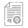 Un dibujo lineal de un documento con una firma en él.