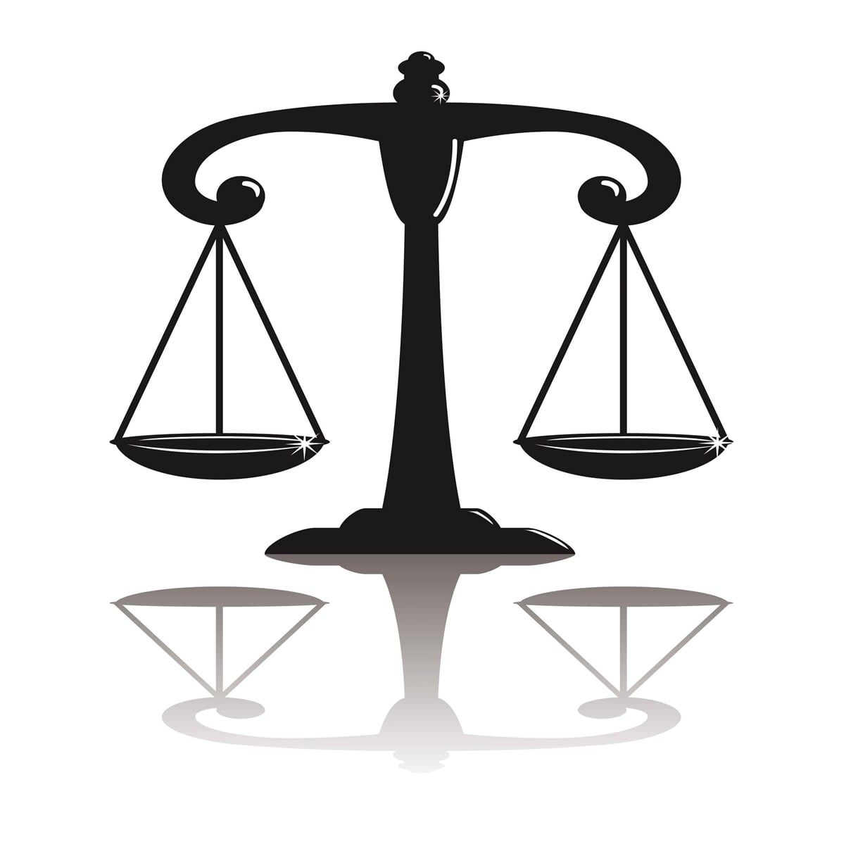 Um desenho em preto e branco de uma balança da justiça