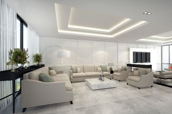 Salon de particulier avec niveaux et lumières intégrées