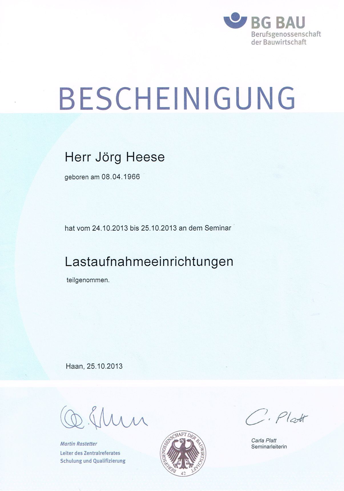 Bescheinigung BG Bau