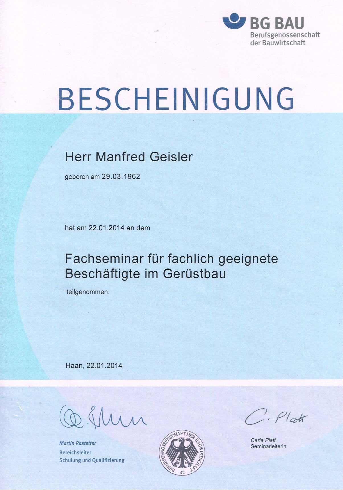 Bescheinigung