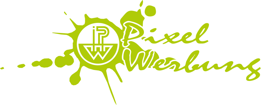 Logo von Green Pixel Werbung mit einem stilisierten Globus-Symbol und limettengrünem Text auf weißem Hintergrund
