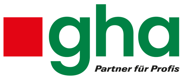 Ein grün-rotes Logo für ein Unternehmen namens GHA Partner für Profis.