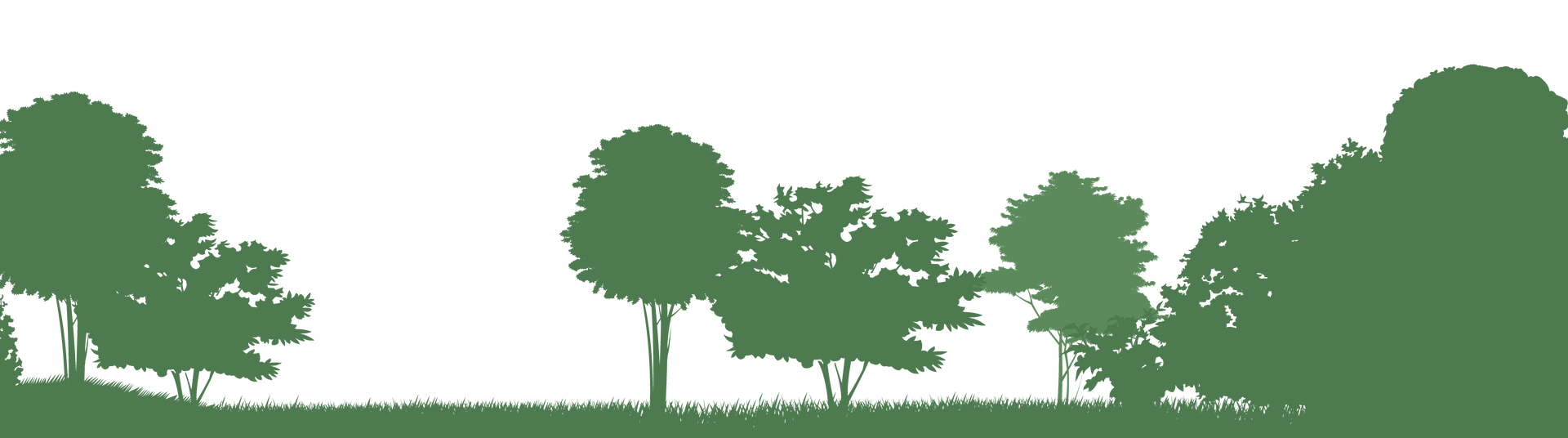 Silhouette verte d'arbres et d'herbe sur fond blanc.
