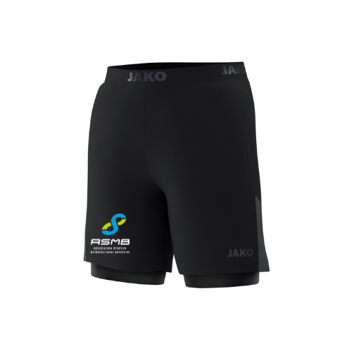 Short de sport noir JAKO avec logo RSM sur la jambe gauche, vue de face
