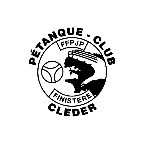 Logo en noir et blanc du club de pétanque Cleder, Finistère, avec une boule et la silhouette d'un joueur