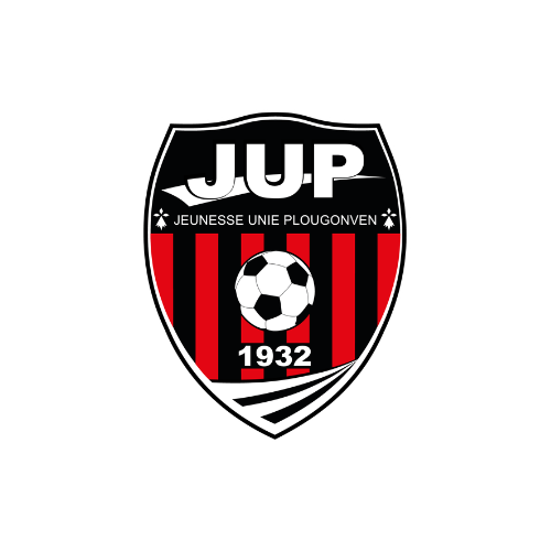 Écusson du club de football JUP Jeunesse Unie Plougnoven avec des rayures rouges et noires