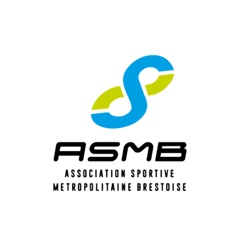 Logo de l'ASMB en bleu et vert citron avec texte noir : Association Sportive Métropolitaine Brestoise