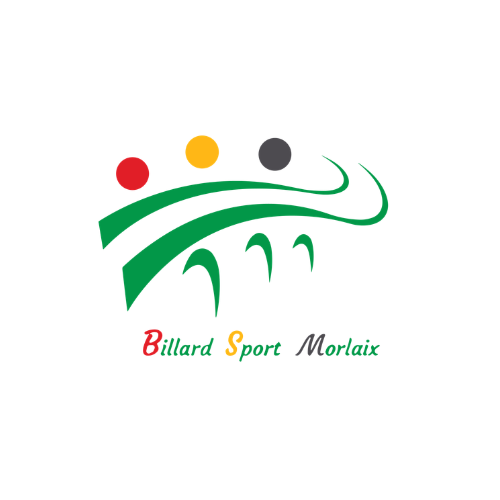 Logo de Billard Sport Morlaix avec un trait vert évoquant une queue de billard et trois points de couleur au-dessus du texte.