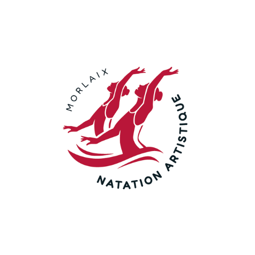 Logo Moralix Natation Artistique avec des nageuses synchronisées rouges et un texte circulaire sur fond blanc