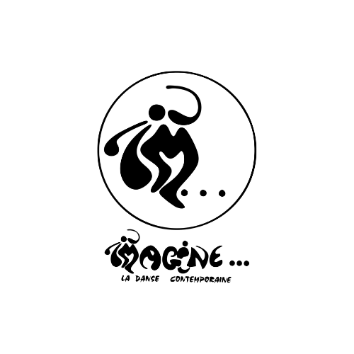 Logo en noir et blanc d'une danseuse stylisée à l'intérieur d'un cercle avec le texte « Bogene... la danse contemporaine »