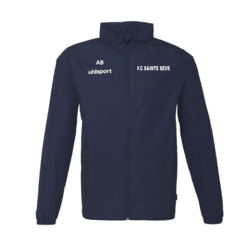 Veste zippée bleu marine avec logos blancs sur la poitrine et col montant