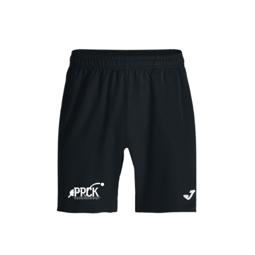 Short de sport noir avec logos blancs sur fond uni