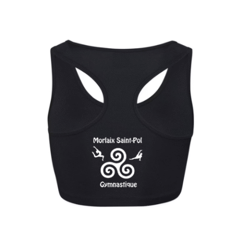 Soutien-gorge de sport noir à dos nageur sur fond blanc