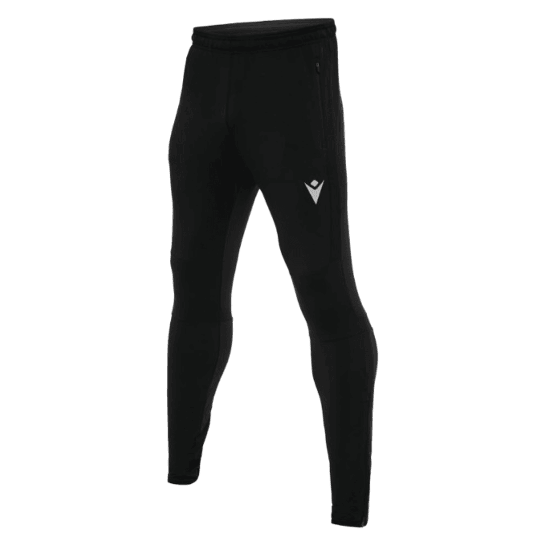 Legging de sport noir avec logo blanc sur la cuisse, isolé sur fond blanc