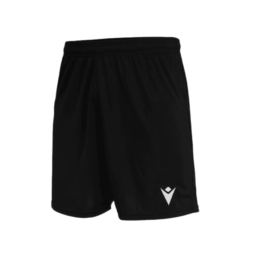 Short de sport noir avec un logo blanc sur la jambe gauche