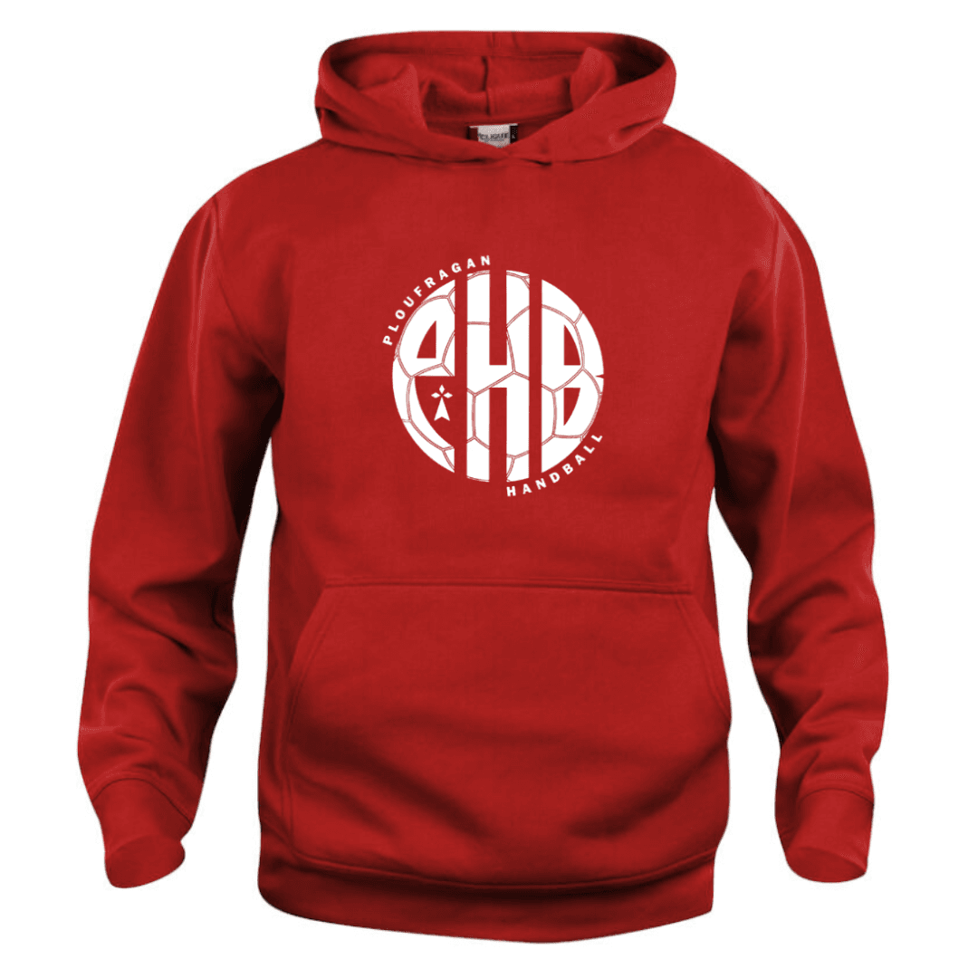 Sweat à capuche noir avec un logo monogramme circulaire blanc sur la poitrine.