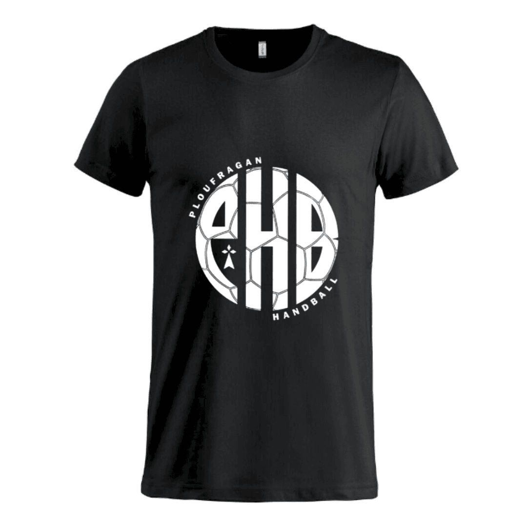 T-shirt noir avec un logo circulaire blanc sur la poitrine