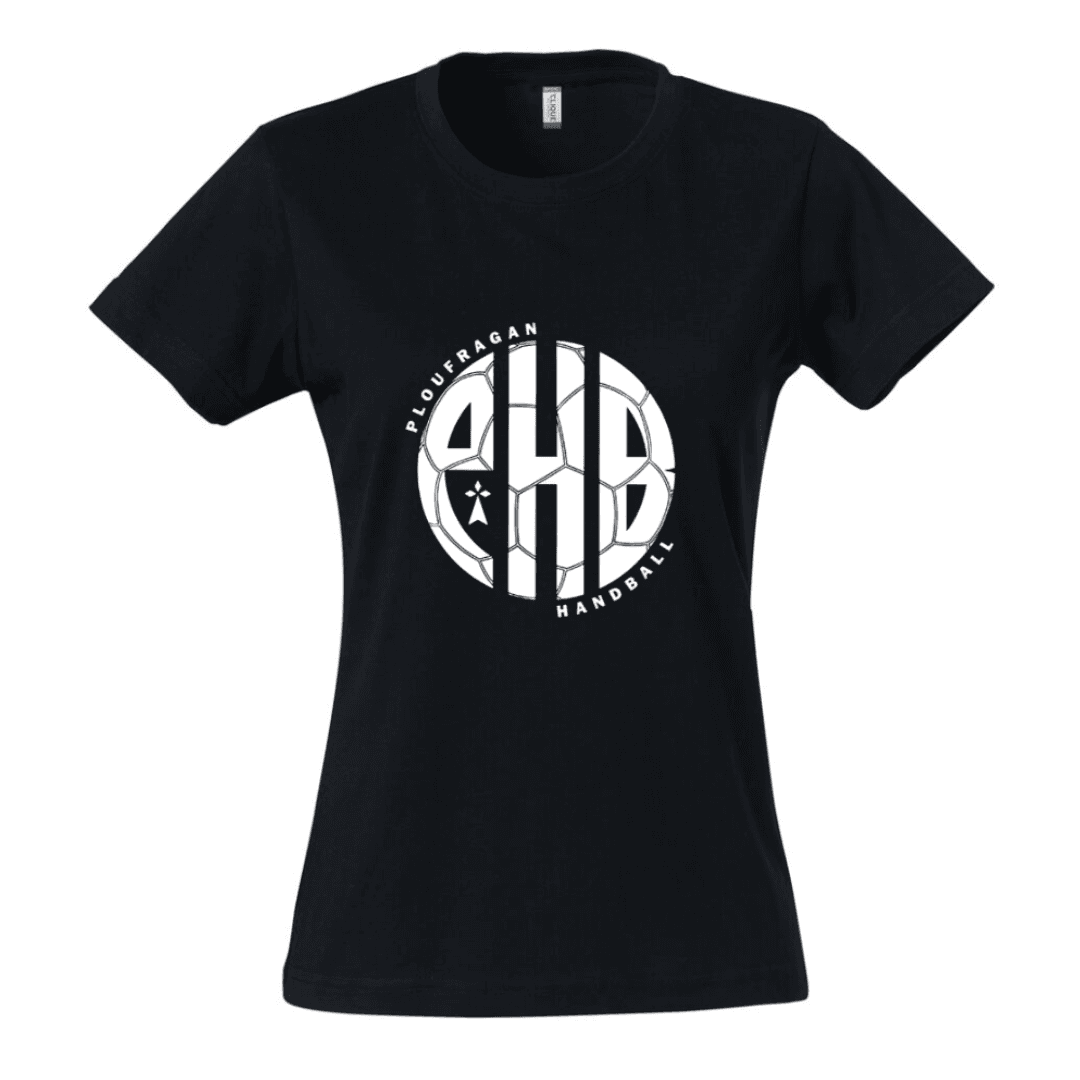 T-shirt noir avec un logo monogramme circulaire blanc centré sur la poitrine