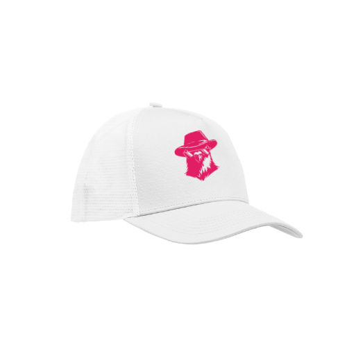 Casquette de baseball blanche avec un logo graphique rose sur le devant