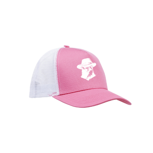 Casquette de baseball blanche avec un logo graphique rose sur le devant
