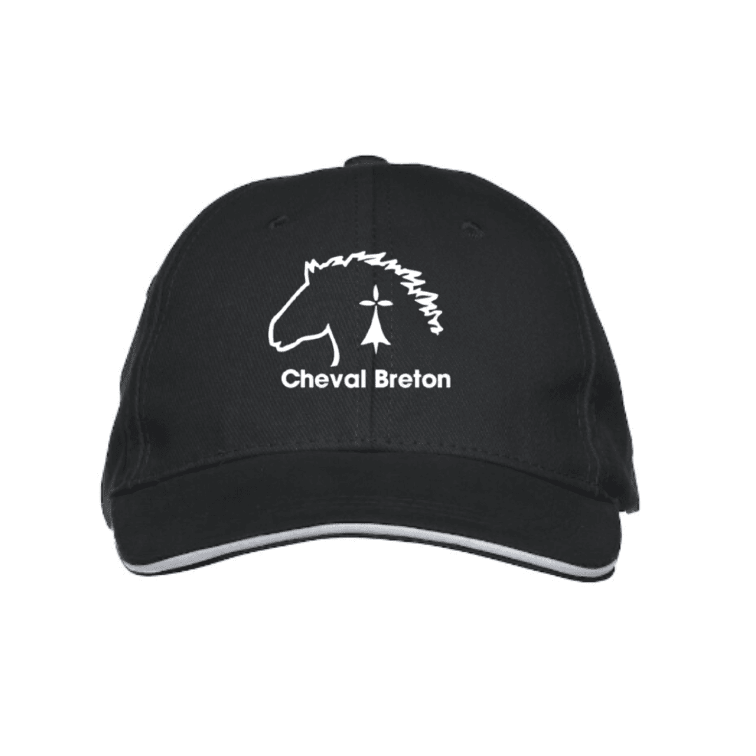 Casquette de baseball noire avec un logo de cheval blanc et l'inscription « Cheval Breton »