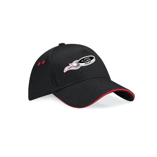 Casquette de baseball noire avec bordure rouge et logo brodé sur le devant